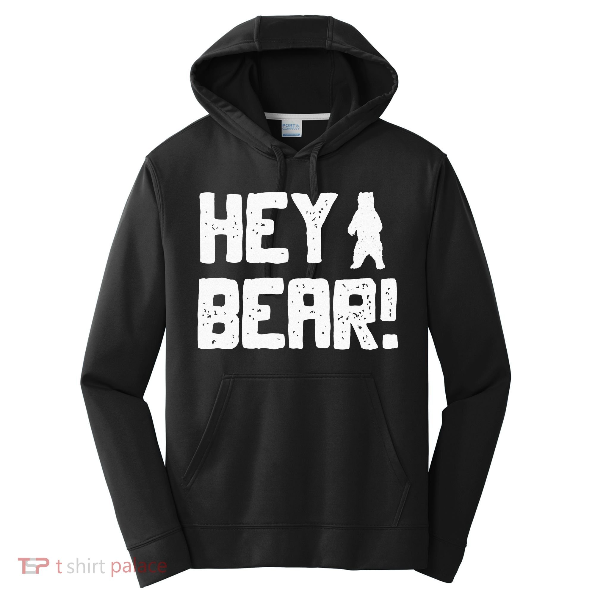 Hey Bear! Funny Hiking Outdoors Black Grizzly Bear Survival Performance Fleece Hoodie