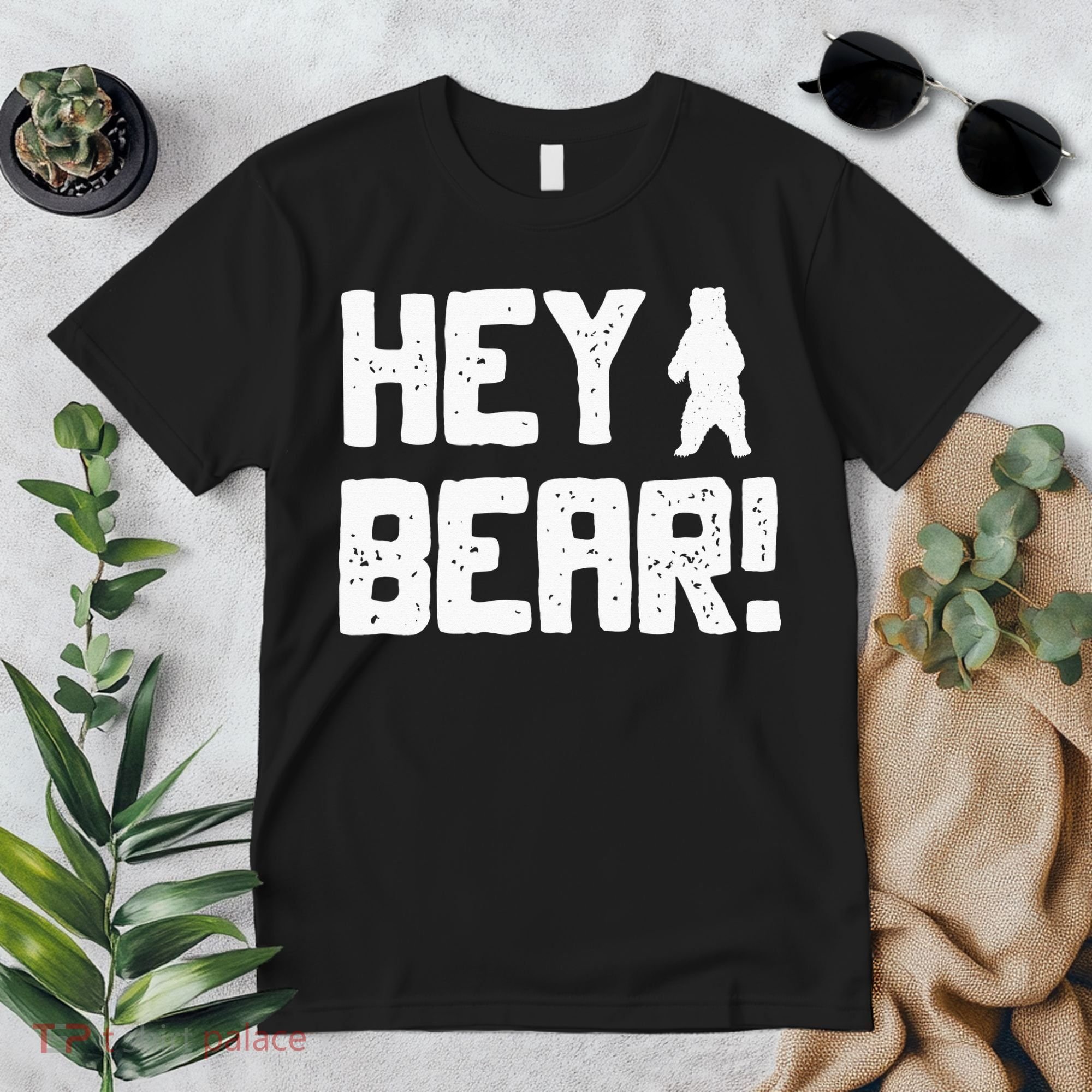 Hey Bear! Funny Hiking Outdoors Black Grizzly Bear Survival Premium T-Shirt