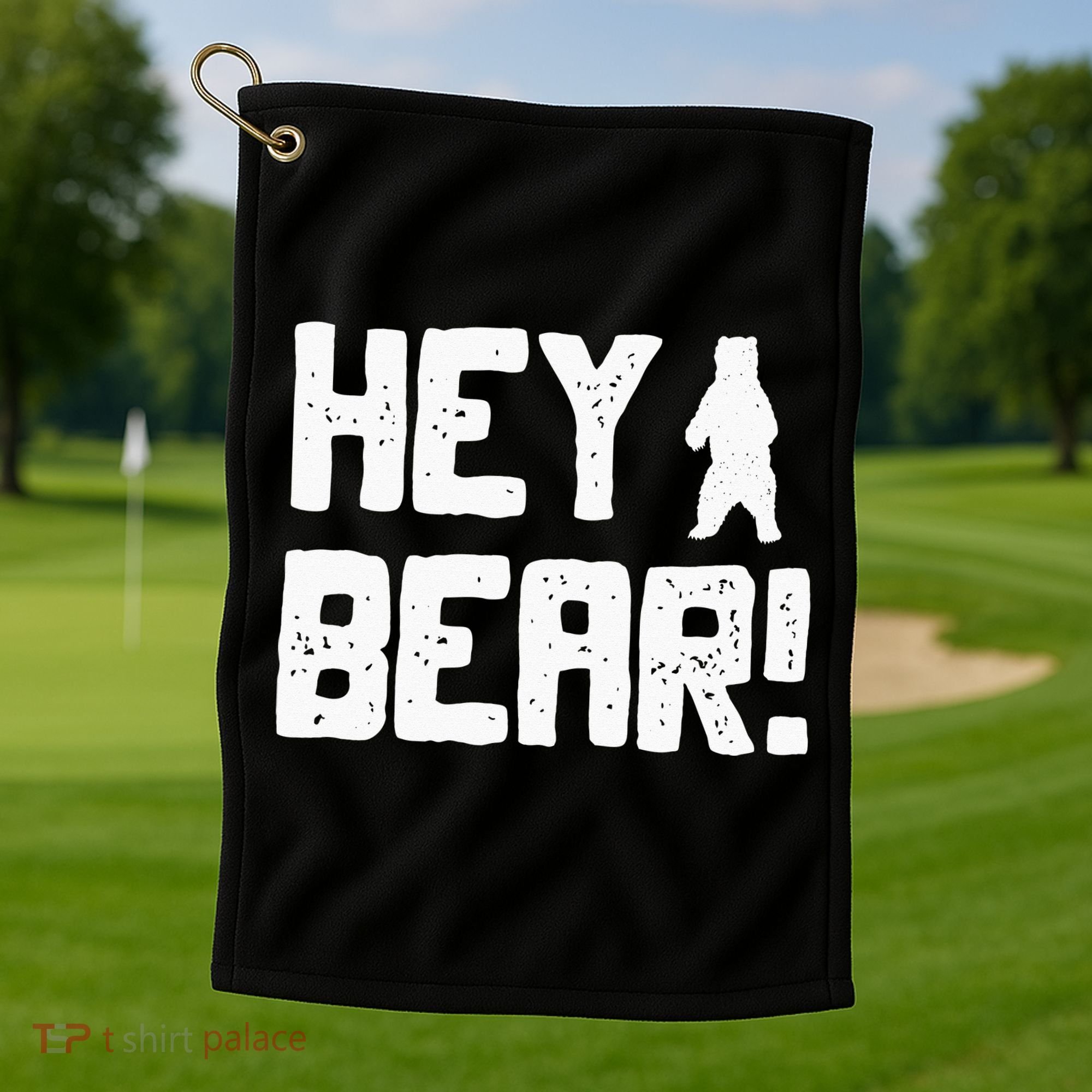 Hey Bear! Funny Hiking Outdoors Black Grizzly Bear Survival Golf Towel