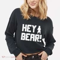 Hey Bear! Funny Hiking Outdoors Black Grizzly Bear Survival Cropped Pullover Crew thumb 2