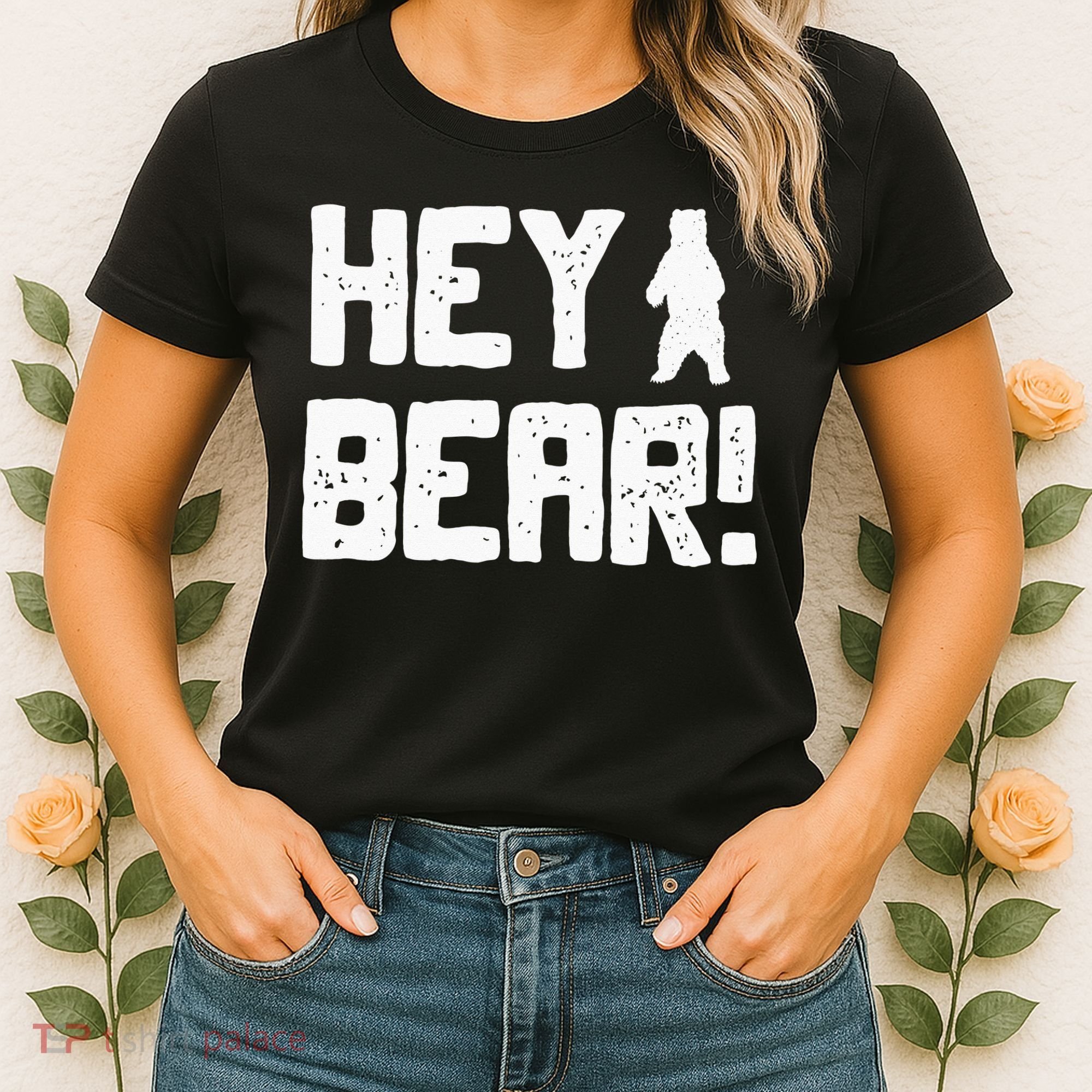 Hey Bear! Funny Hiking Outdoors Black Grizzly Bear Survival Women's T-Shirt