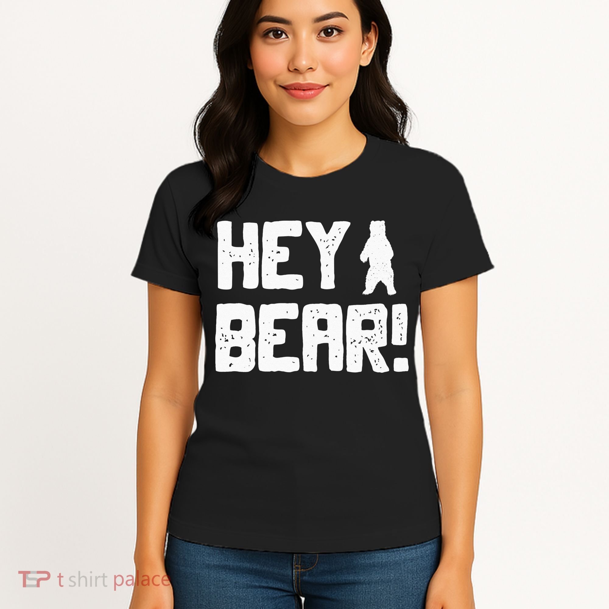 Hey Bear! Funny Hiking Outdoors Black Grizzly Bear Survival Women's T-Shirt