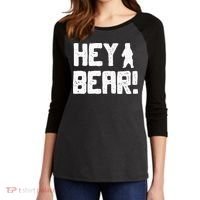 Hey Bear! Funny Hiking Outdoors Black Grizzly Bear Survival Women's Tri-Blend 3/4-Sleeve Raglan Shirt thumb 2