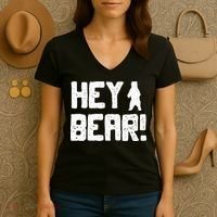 Hey Bear! Funny Hiking Outdoors Black Grizzly Bear Survival Women's V-Neck T-Shirt thumb 3