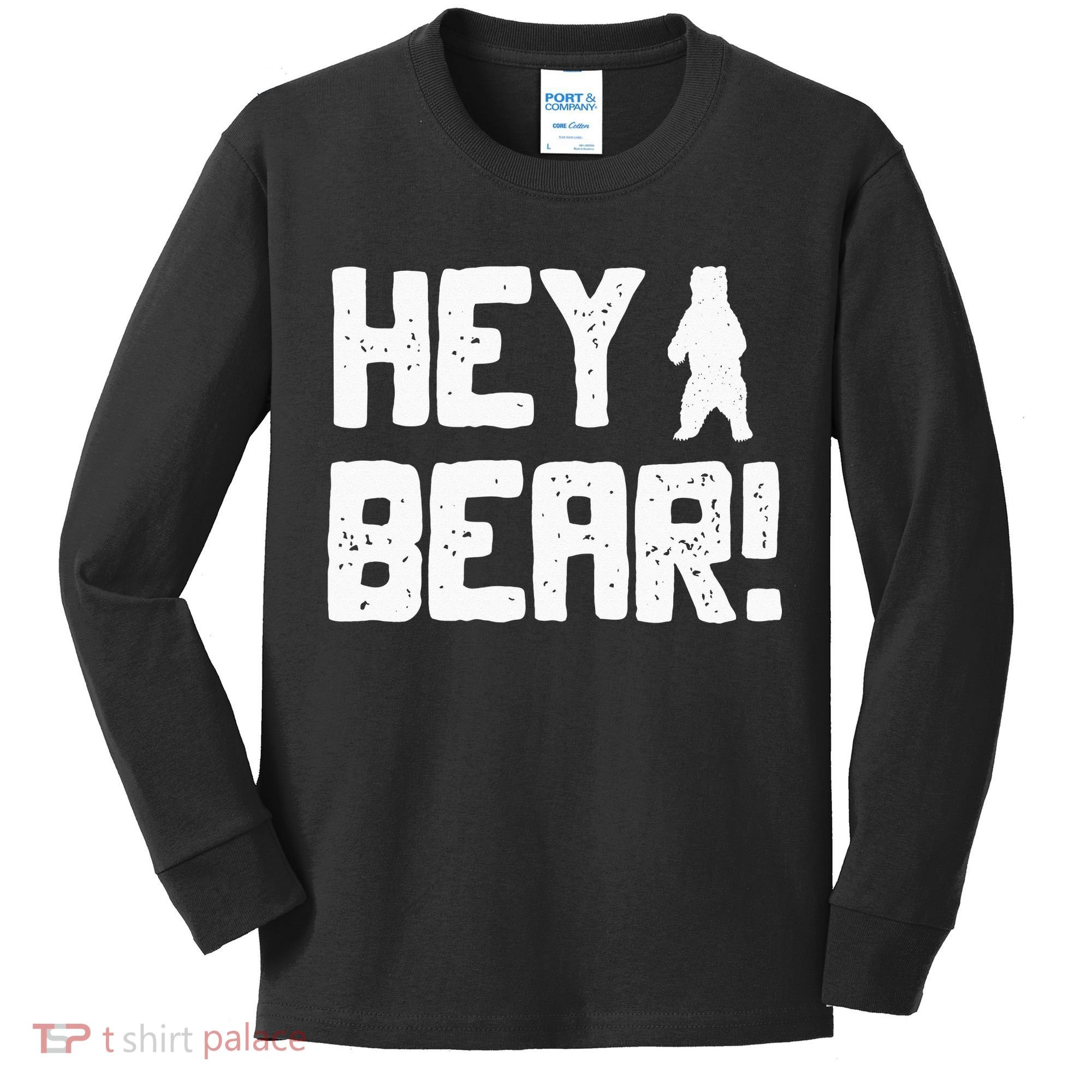 Hey Bear! Funny Hiking Outdoors Black Grizzly Bear Survival Kids Long Sleeve Shirt