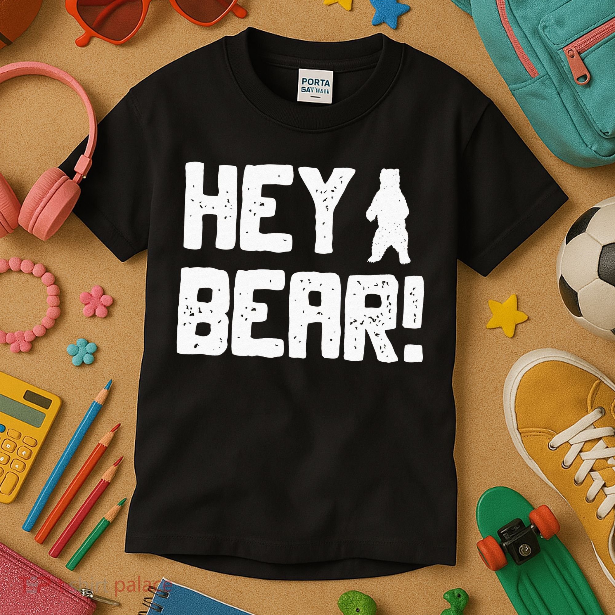 Hey Bear! Funny Hiking Outdoors Black Grizzly Bear Survival Kids T-Shirt