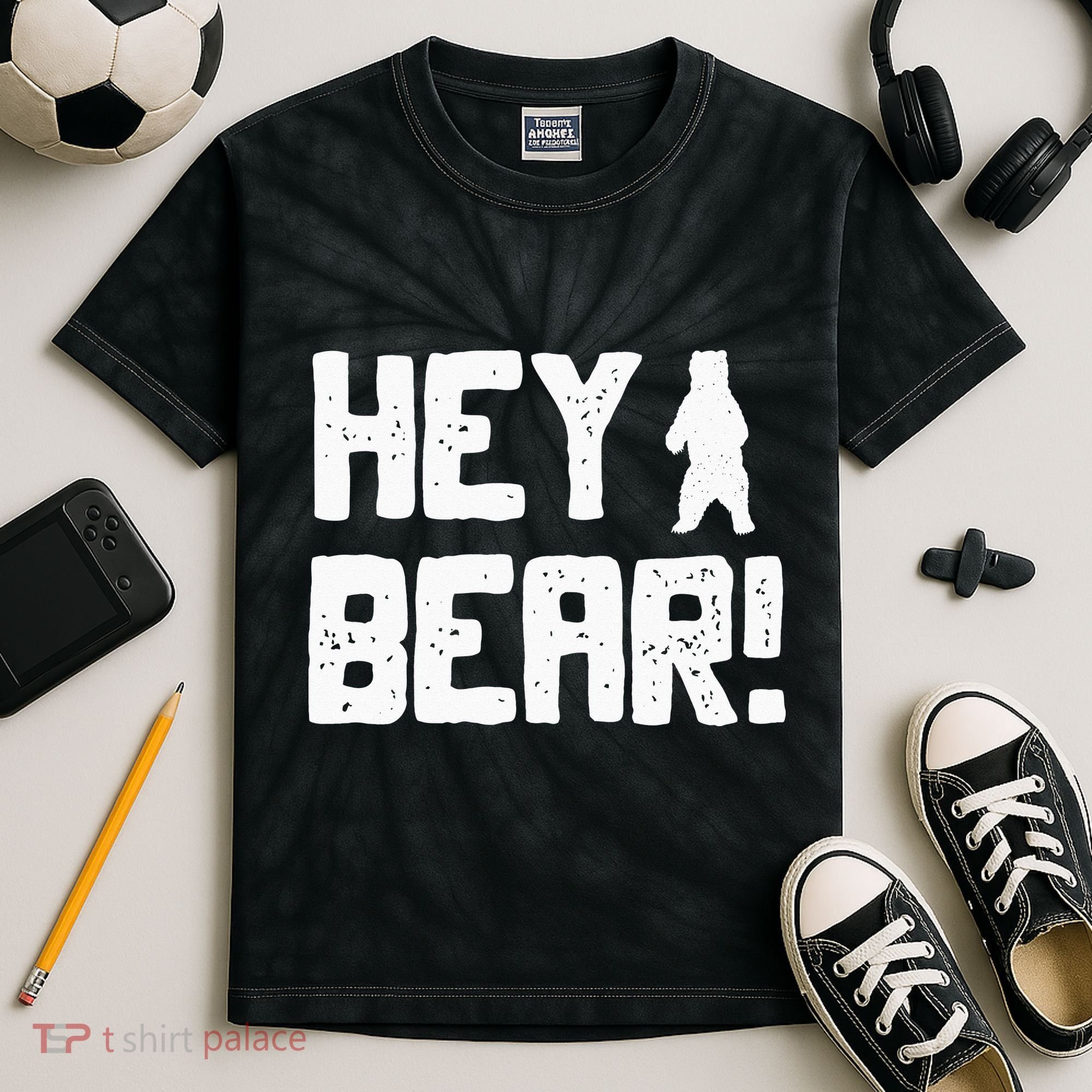 Hey Bear! Funny Hiking Outdoors Black Grizzly Bear Survival Kids Tie-Dye T-Shirt