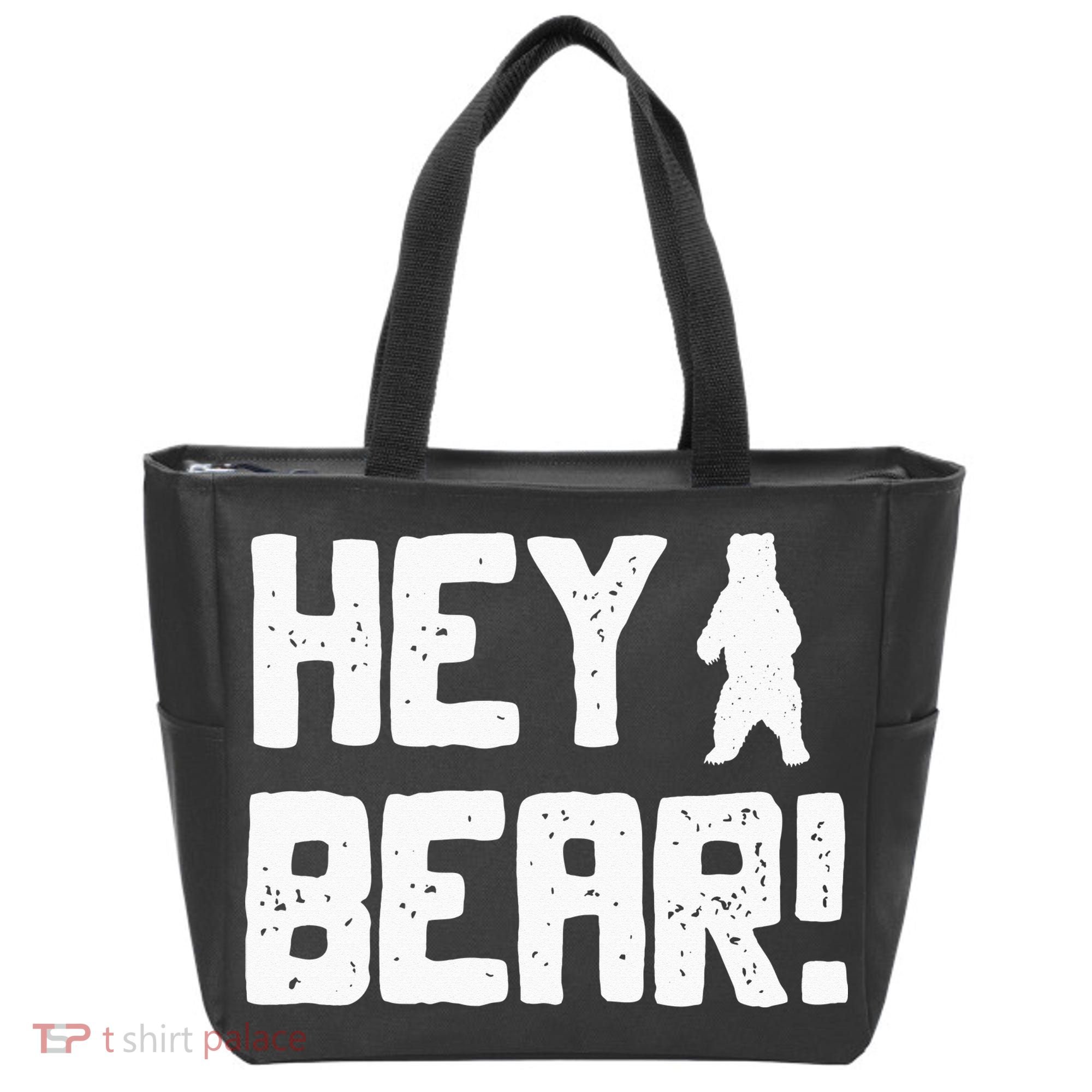 Hey Bear! Funny Hiking Outdoors Black Grizzly Bear Survival Tote Bag