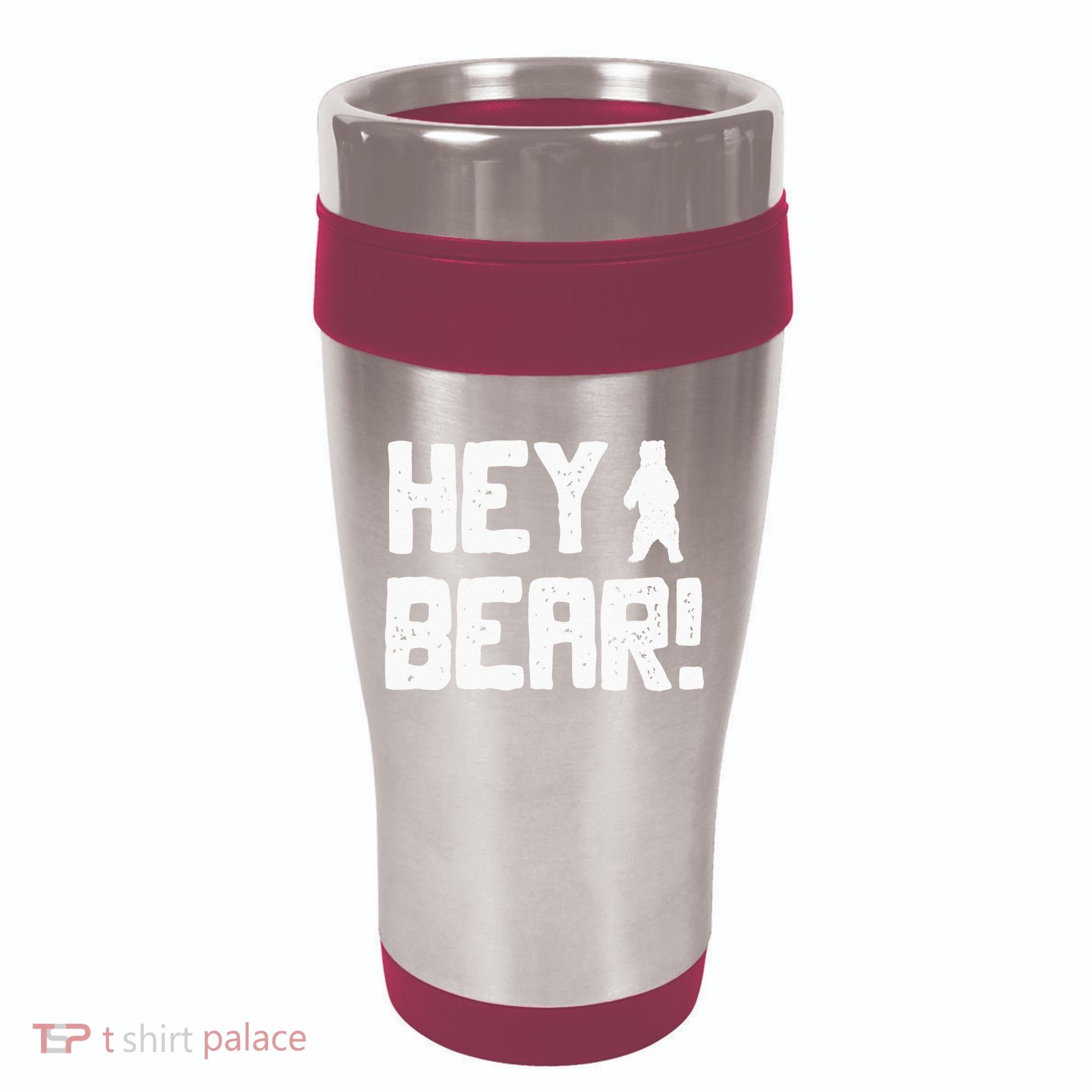 Hey Bear! Funny Hiking Outdoors Black Grizzly Bear Survival 16oz Travel Tumbler