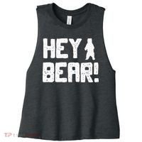 Hey Bear! Funny Hiking Outdoors Black Grizzly Bear Survival Women's Racerback Cropped Tank thumb 0