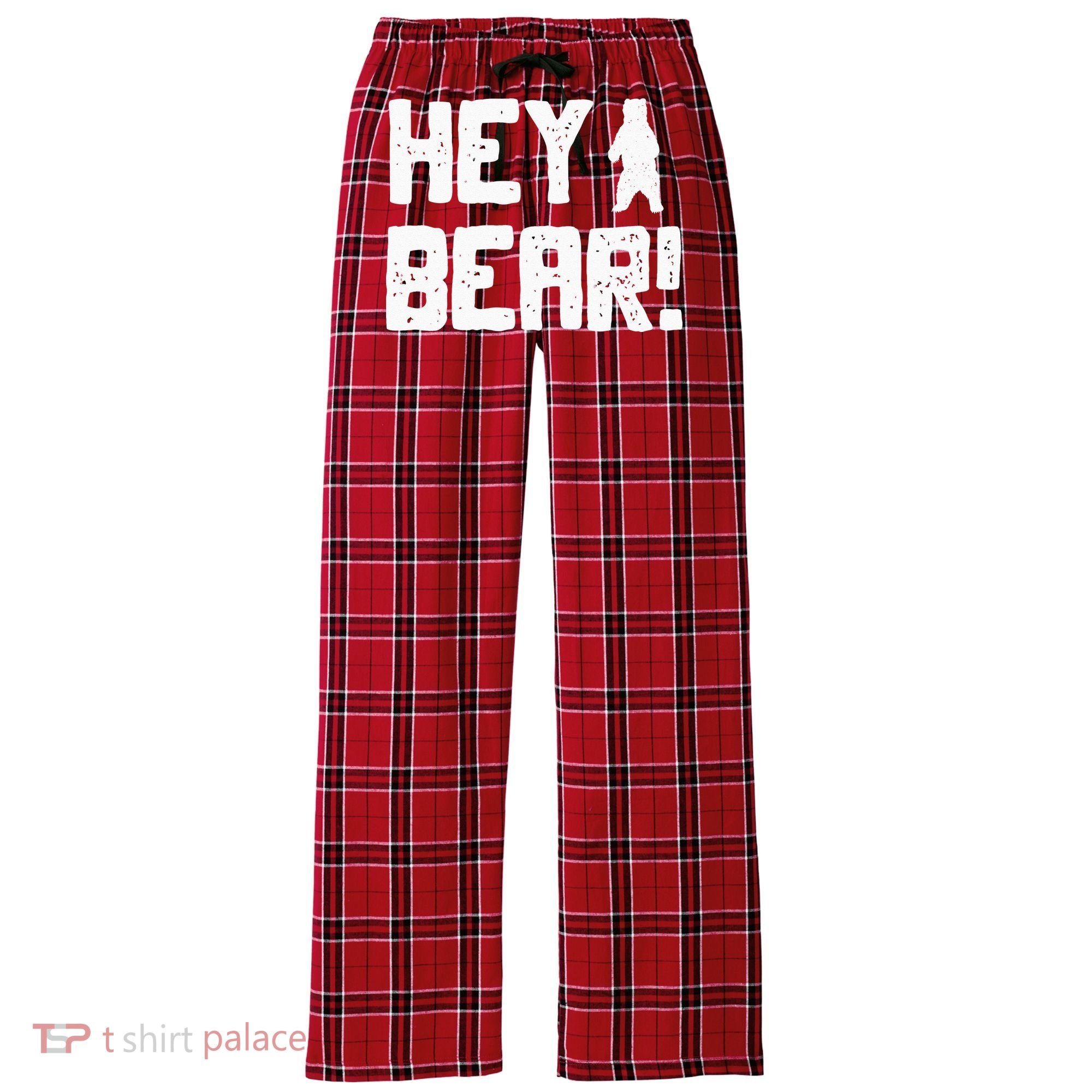 Hey Bear! Funny Hiking Outdoors Black Grizzly Bear Survival Women's Flannel Plaid Pajama Pants
