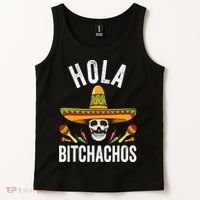 Hola Bitchachos Funny Mexican Skull Cinco De Mayo Tank Top thumb 2