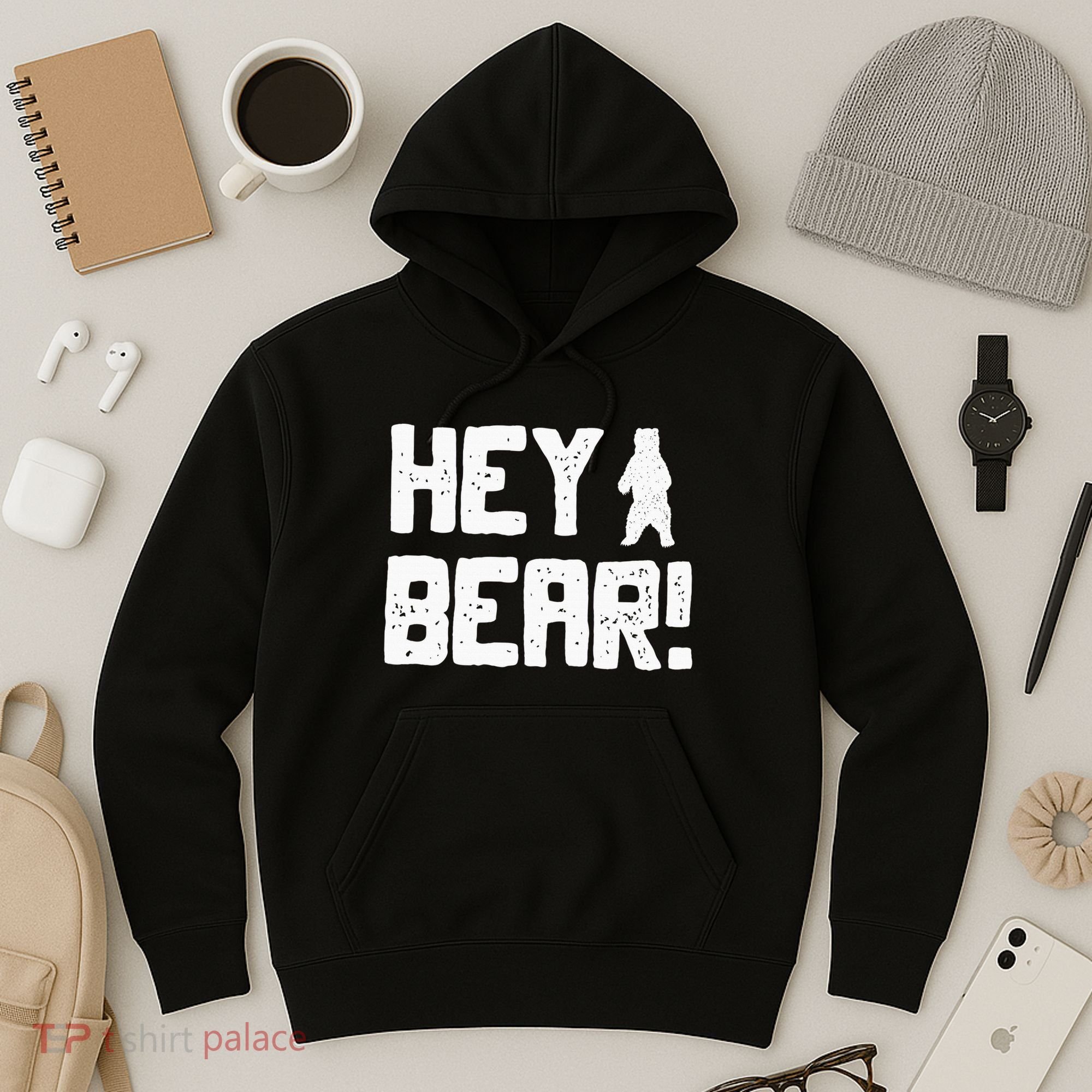 Hey Bear! Funny Hiking Outdoors Black Grizzly Bear Survival Hoodie