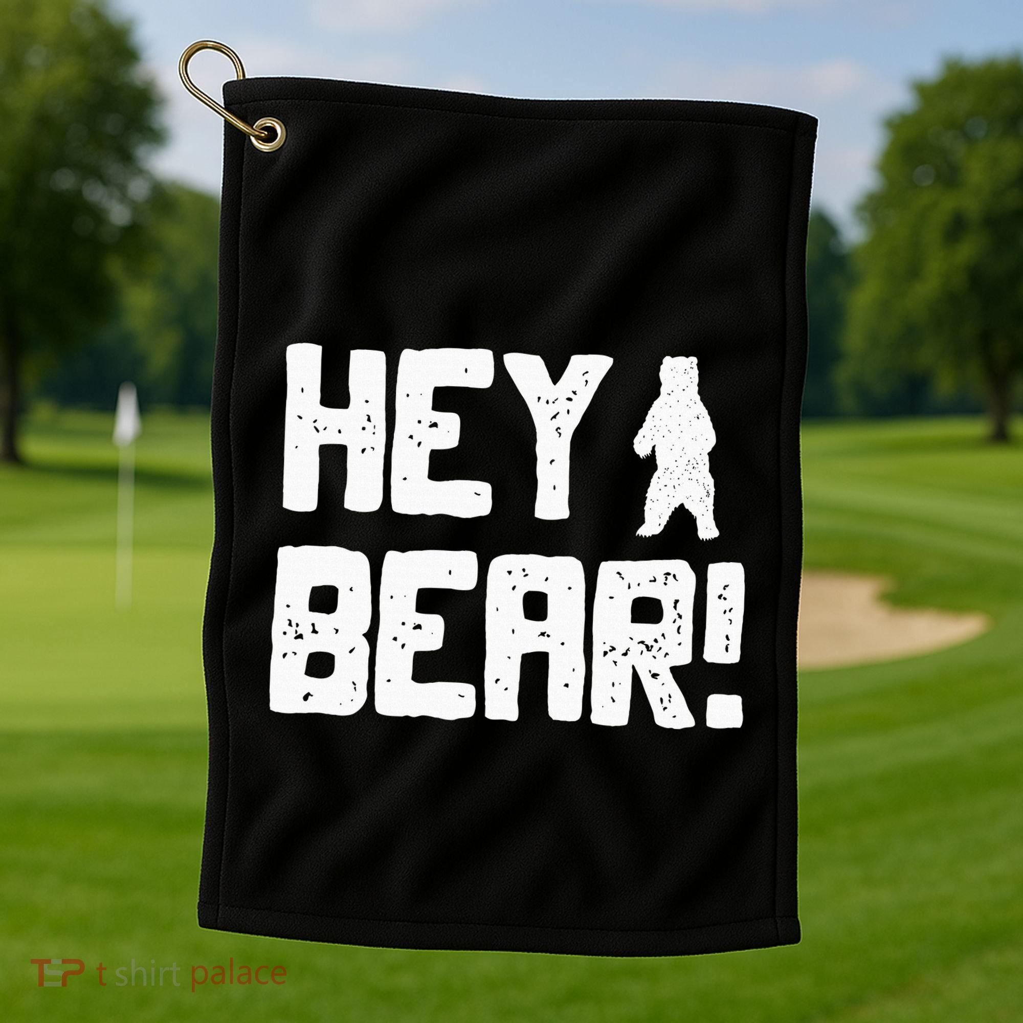 Hey Bear! Funny Hiking Outdoors Black Grizzly Bear Survival Golf Towel