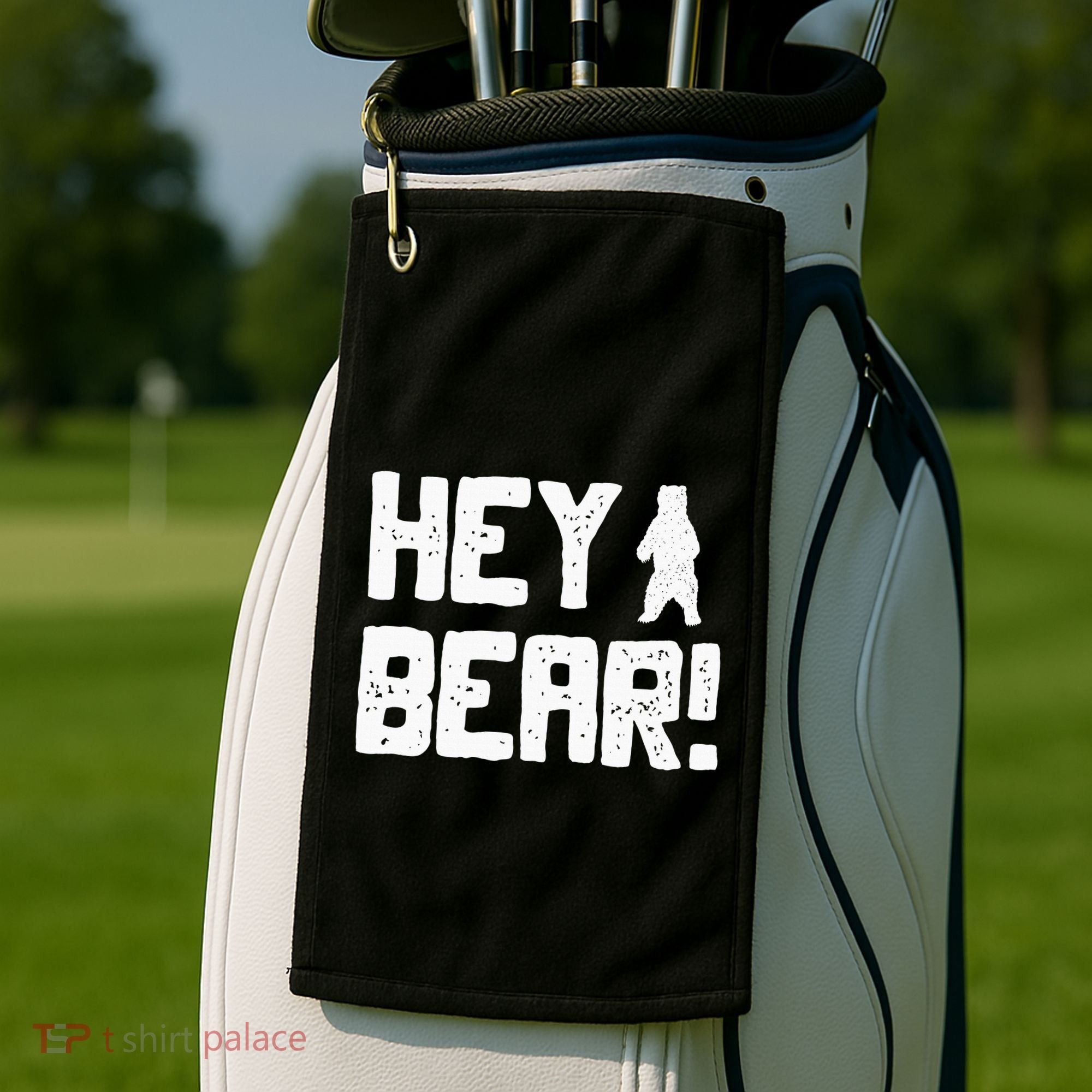 Hey Bear! Funny Hiking Outdoors Black Grizzly Bear Survival Golf Towel
