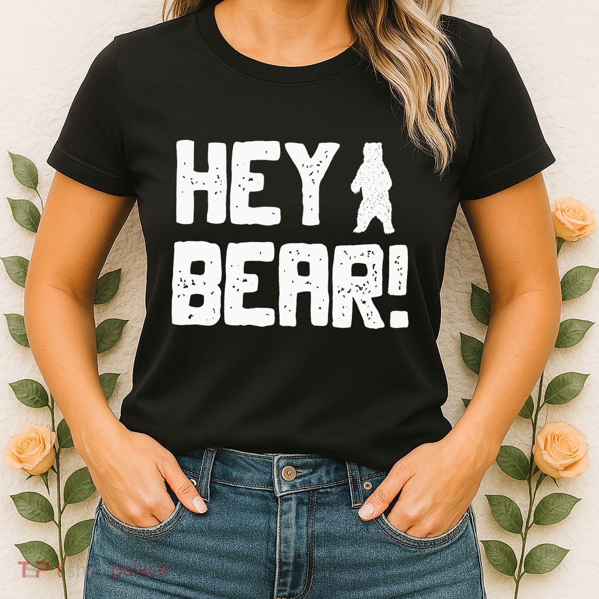 Hey Bear! Funny Hiking Outdoors Black Grizzly Bear Survival Women's T-Shirt