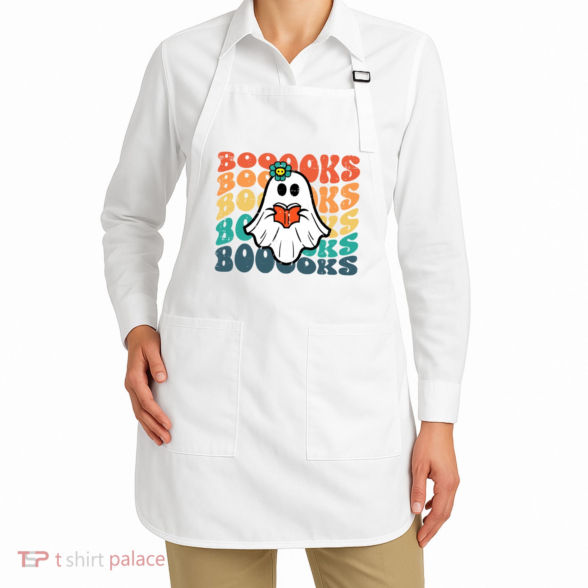Halloween Books Ghost Retro Groovy Costume Wo Girl Apron