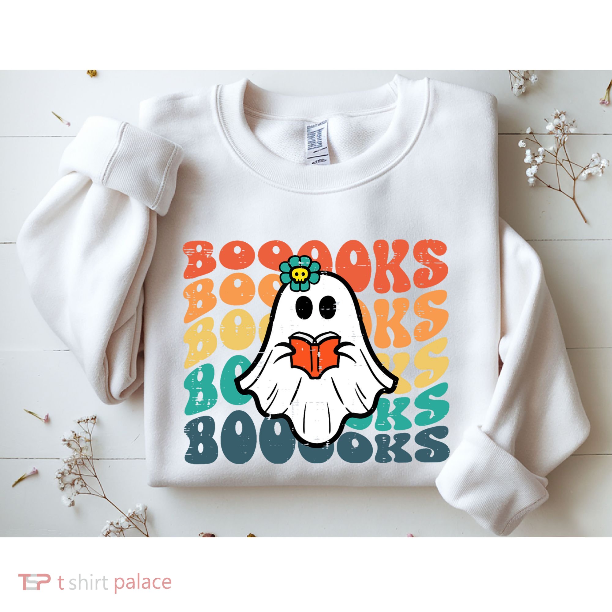 Halloween Books Ghost Retro Groovy Costume Wo Girl Sweatshirt
