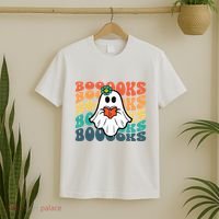 Halloween Books Ghost Retro Groovy Costume Wo Girl T-Shirt thumb 2