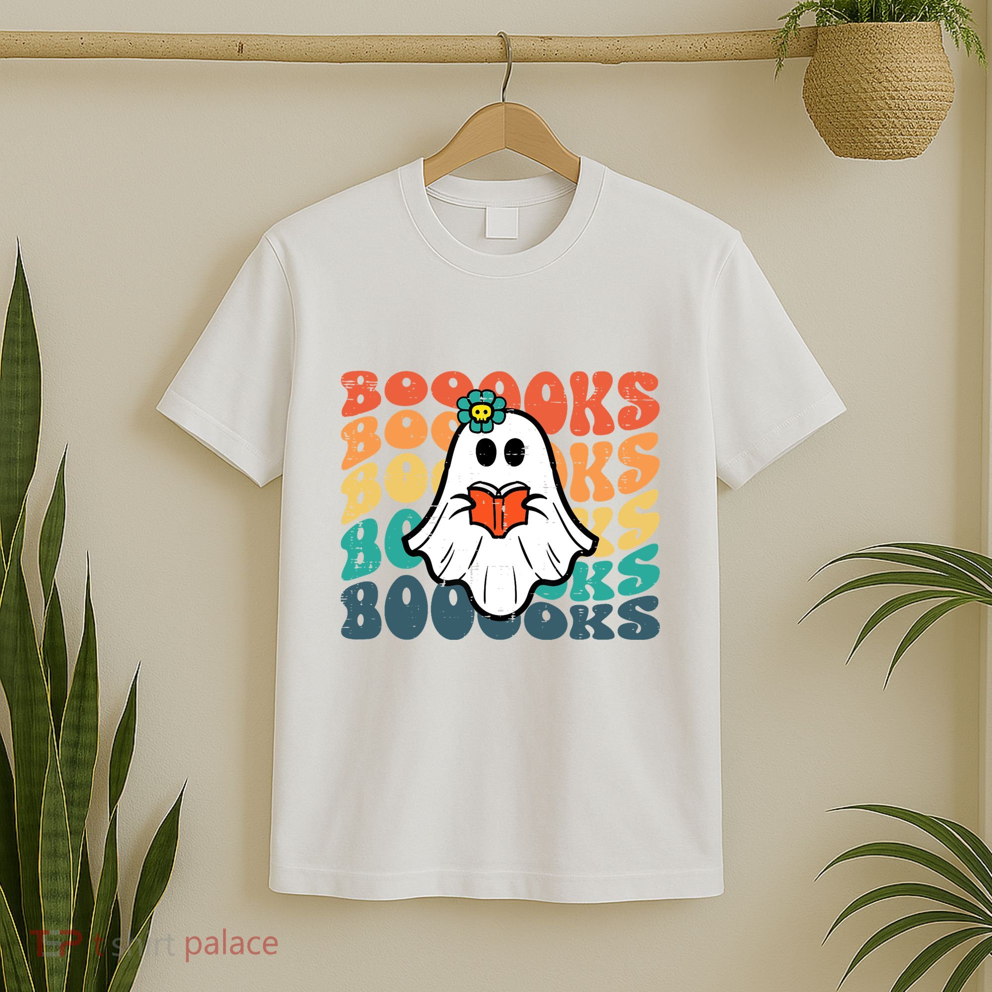 Halloween Books Ghost Retro Groovy Costume Wo Girl T-Shirt