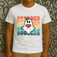 Halloween Books Ghost Retro Groovy Costume Wo Girl T-Shirt thumb 3