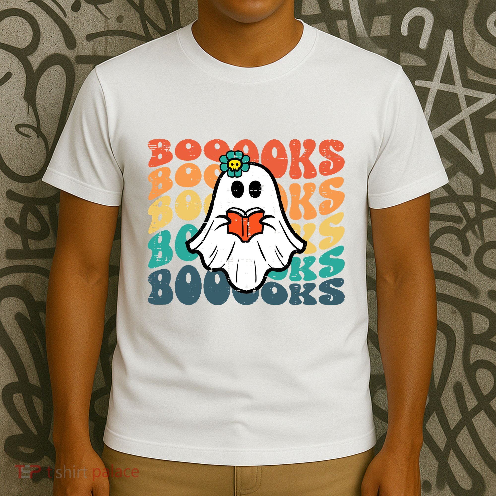 Halloween Books Ghost Retro Groovy Costume Wo Girl T-Shirt