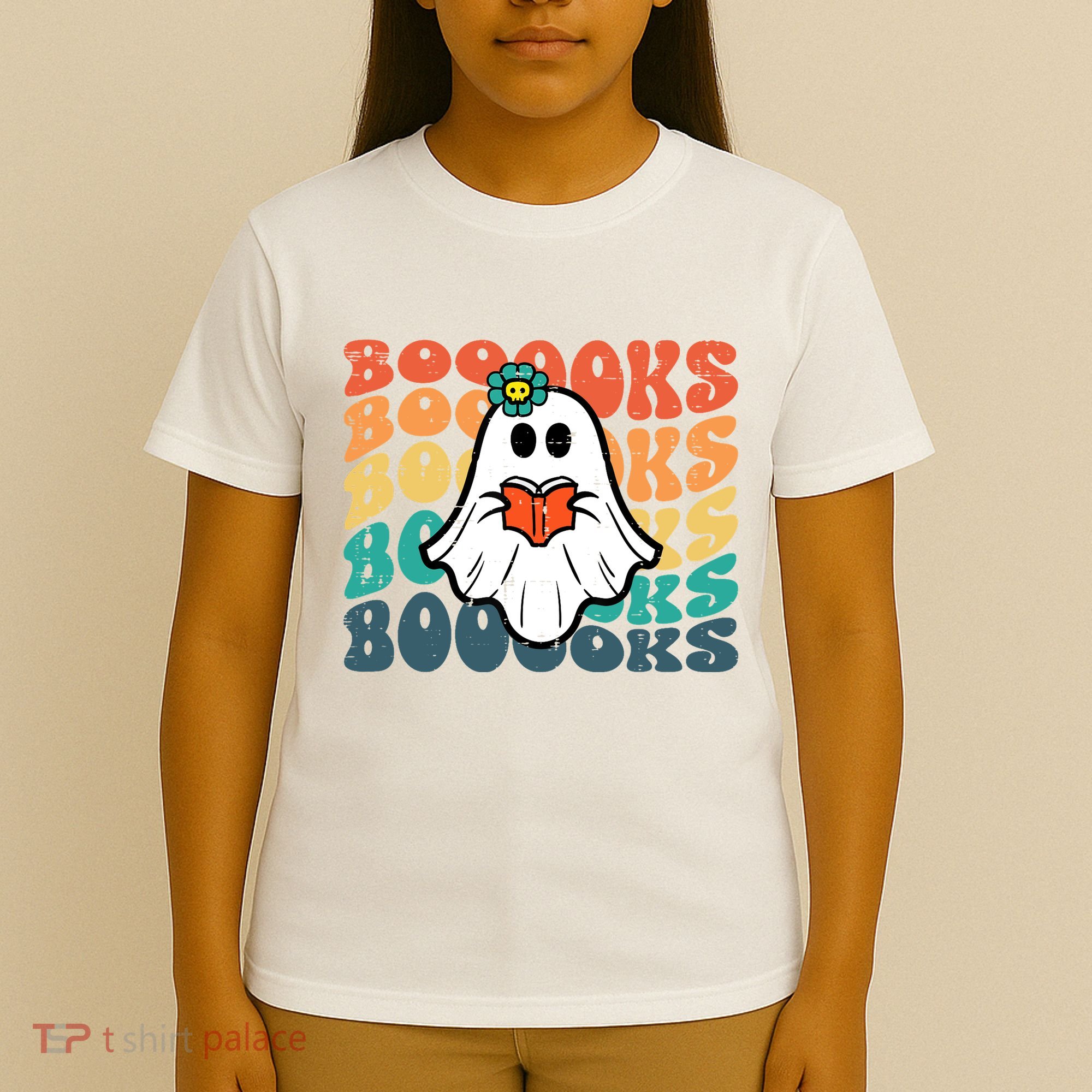 Halloween Books Ghost Retro Groovy Costume Wo Girl T-Shirt