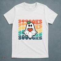 Halloween Books Ghost Retro Groovy Costume Wo Girl T-Shirt thumb 5