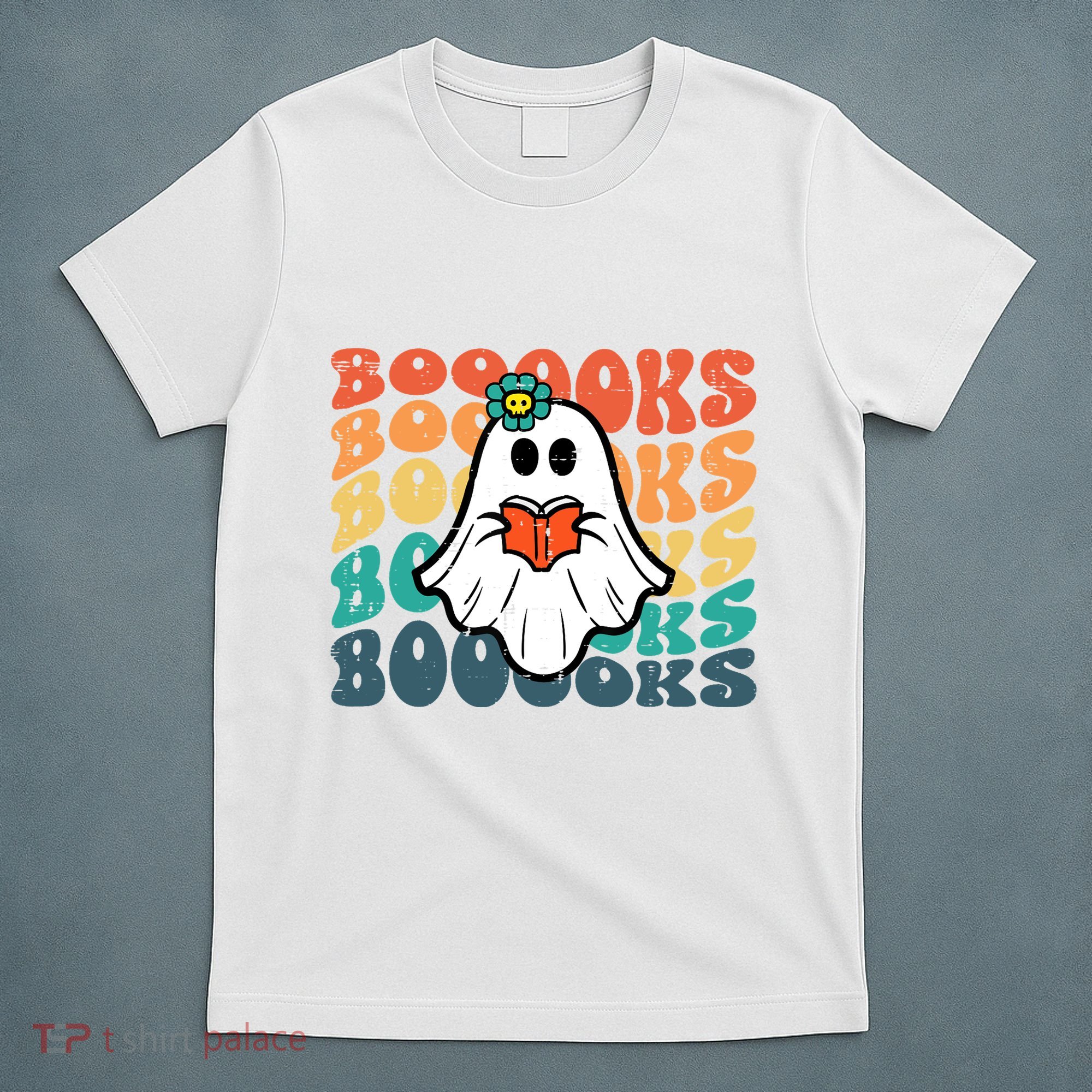 Halloween Books Ghost Retro Groovy Costume Wo Girl T-Shirt