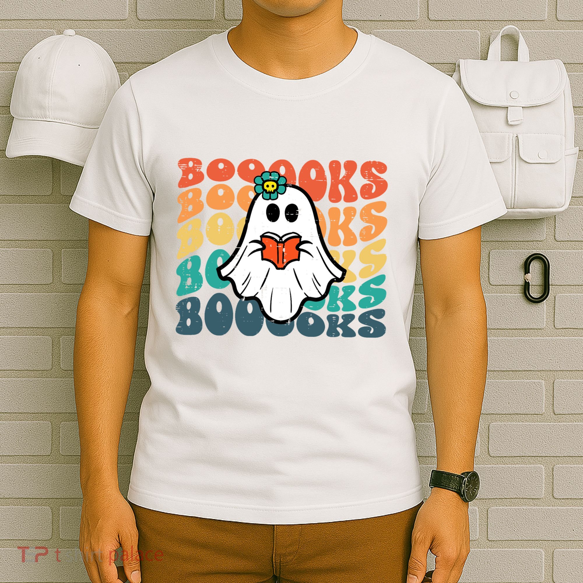 Halloween Books Ghost Retro Groovy Costume Wo Girl T-Shirt