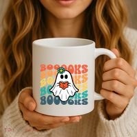 Halloween Books Ghost Retro Groovy Costume Wo Girl Coffee Mug thumb 3