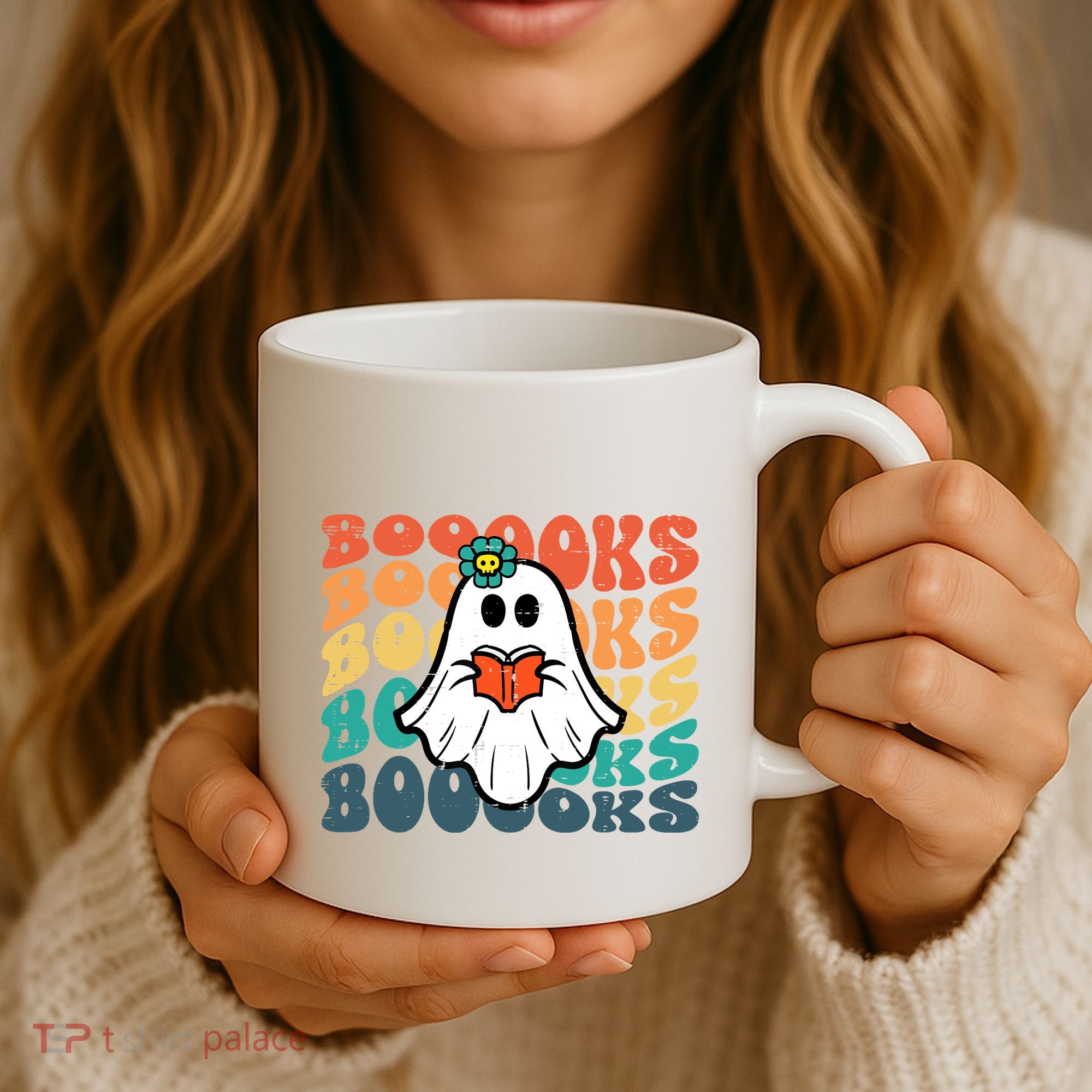 Halloween Books Ghost Retro Groovy Costume Wo Girl Coffee Mug