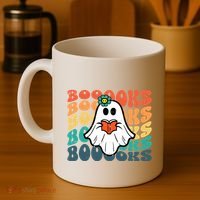 Halloween Books Ghost Retro Groovy Costume Wo Girl Coffee Mug thumb 4