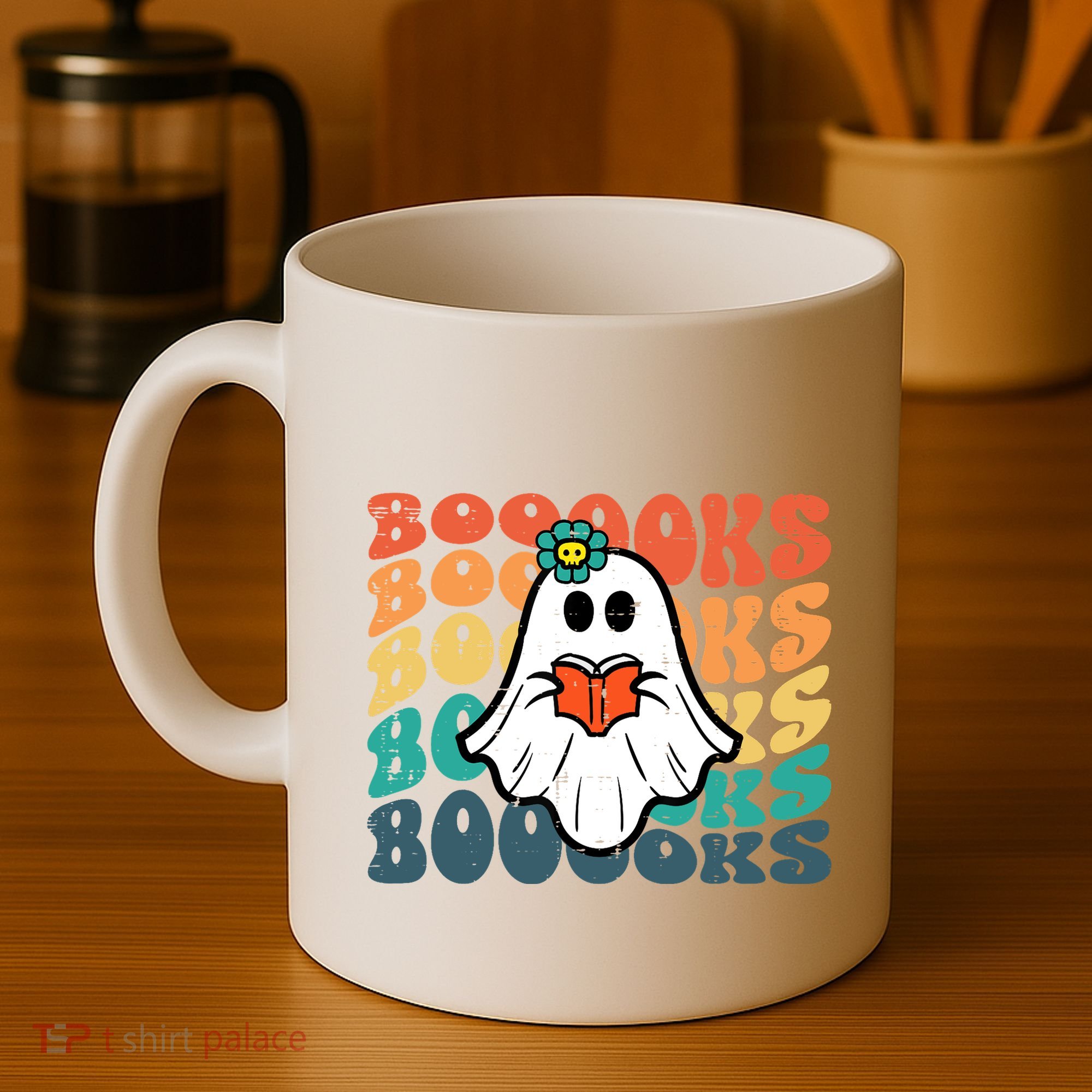 Halloween Books Ghost Retro Groovy Costume Wo Girl Coffee Mug