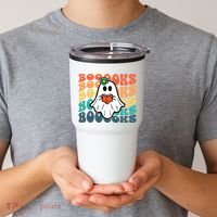 Halloween Books Ghost Retro Groovy Costume Wo Girl Tumbler thumb 2
