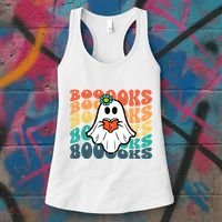Halloween Books Ghost Retro Groovy Costume Wo Girl Women's Tank Top thumb 3