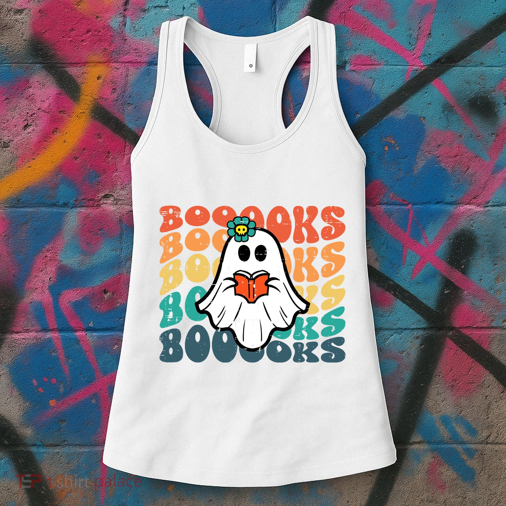 Halloween Books Ghost Retro Groovy Costume Wo Girl Women's Tank Top