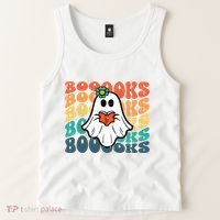 Halloween Books Ghost Retro Groovy Costume Wo Girl Tank Top thumb 2