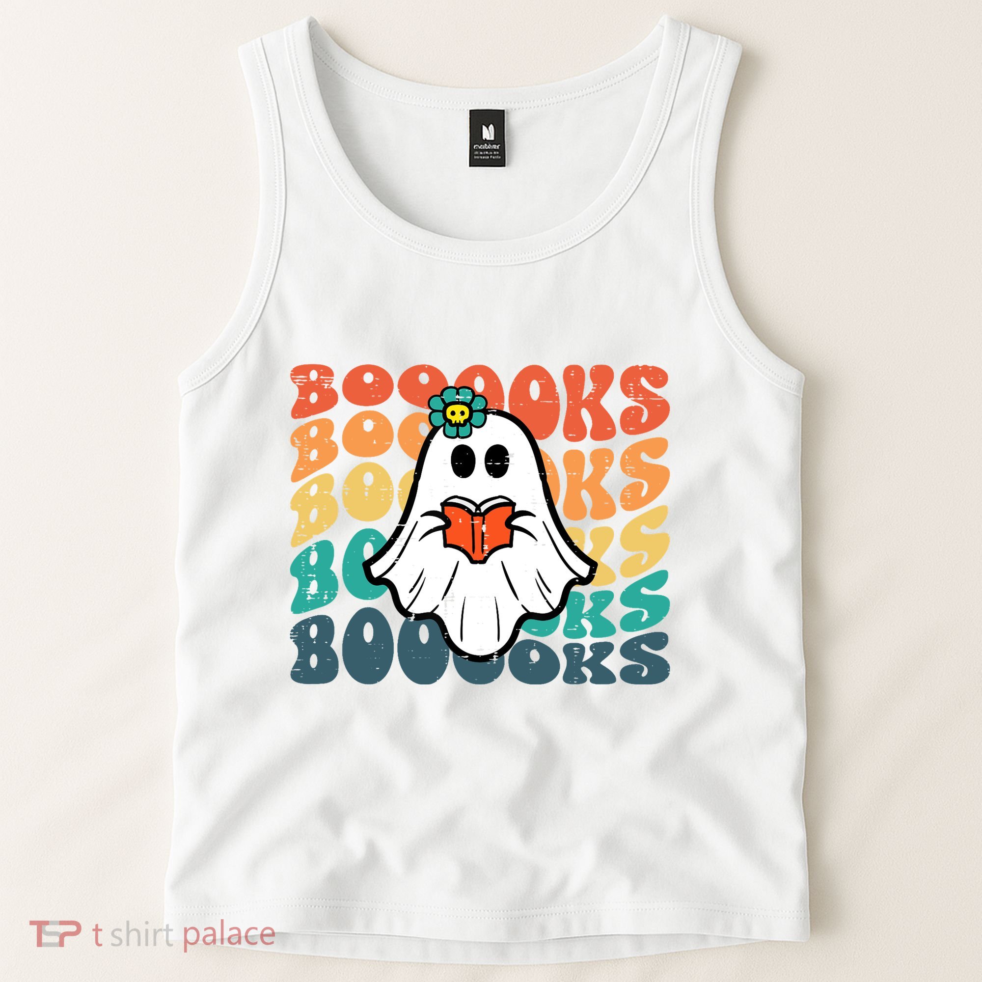 Halloween Books Ghost Retro Groovy Costume Wo Girl Tank Top
