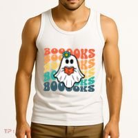 Halloween Books Ghost Retro Groovy Costume Wo Girl Tank Top thumb 3