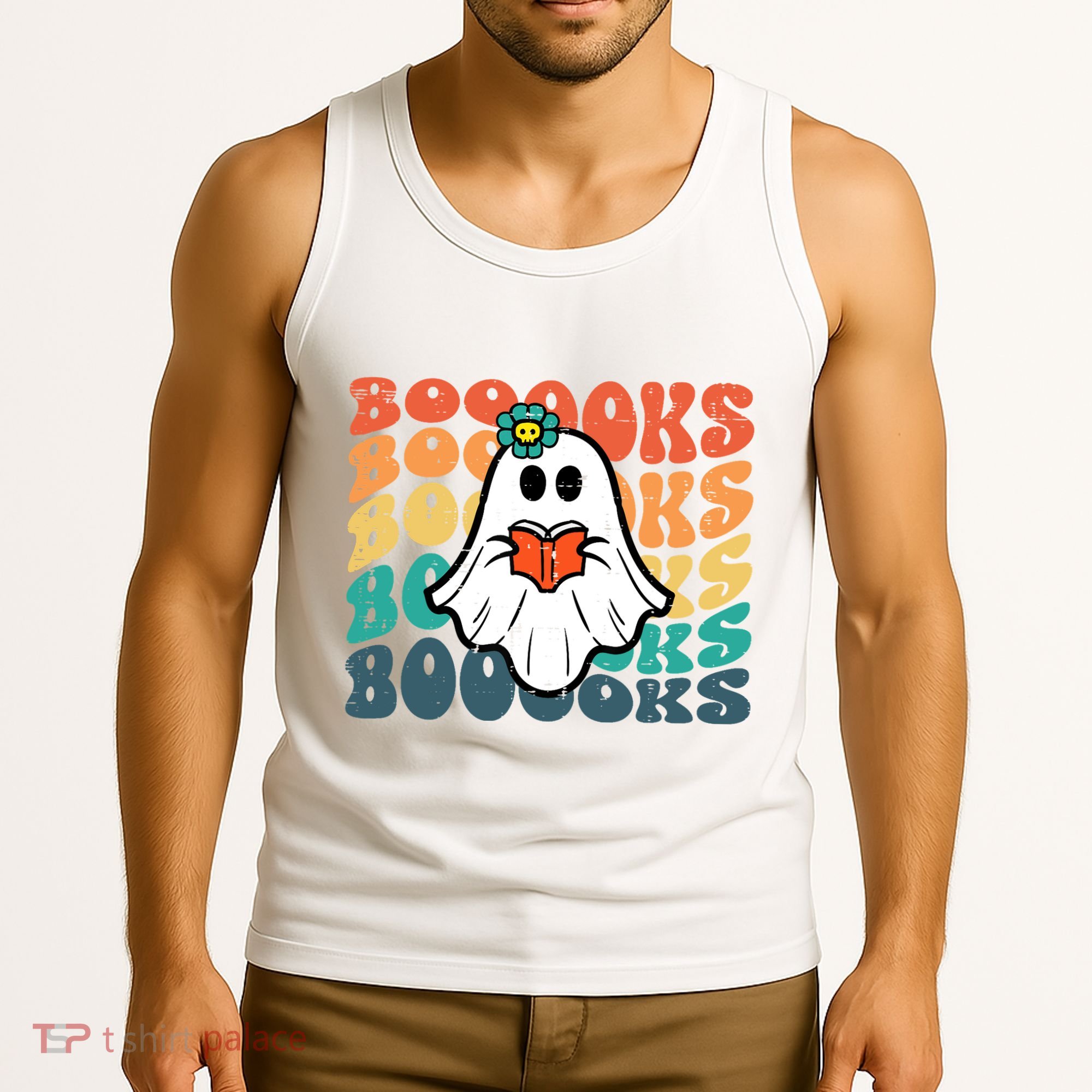 Halloween Books Ghost Retro Groovy Costume Wo Girl Tank Top