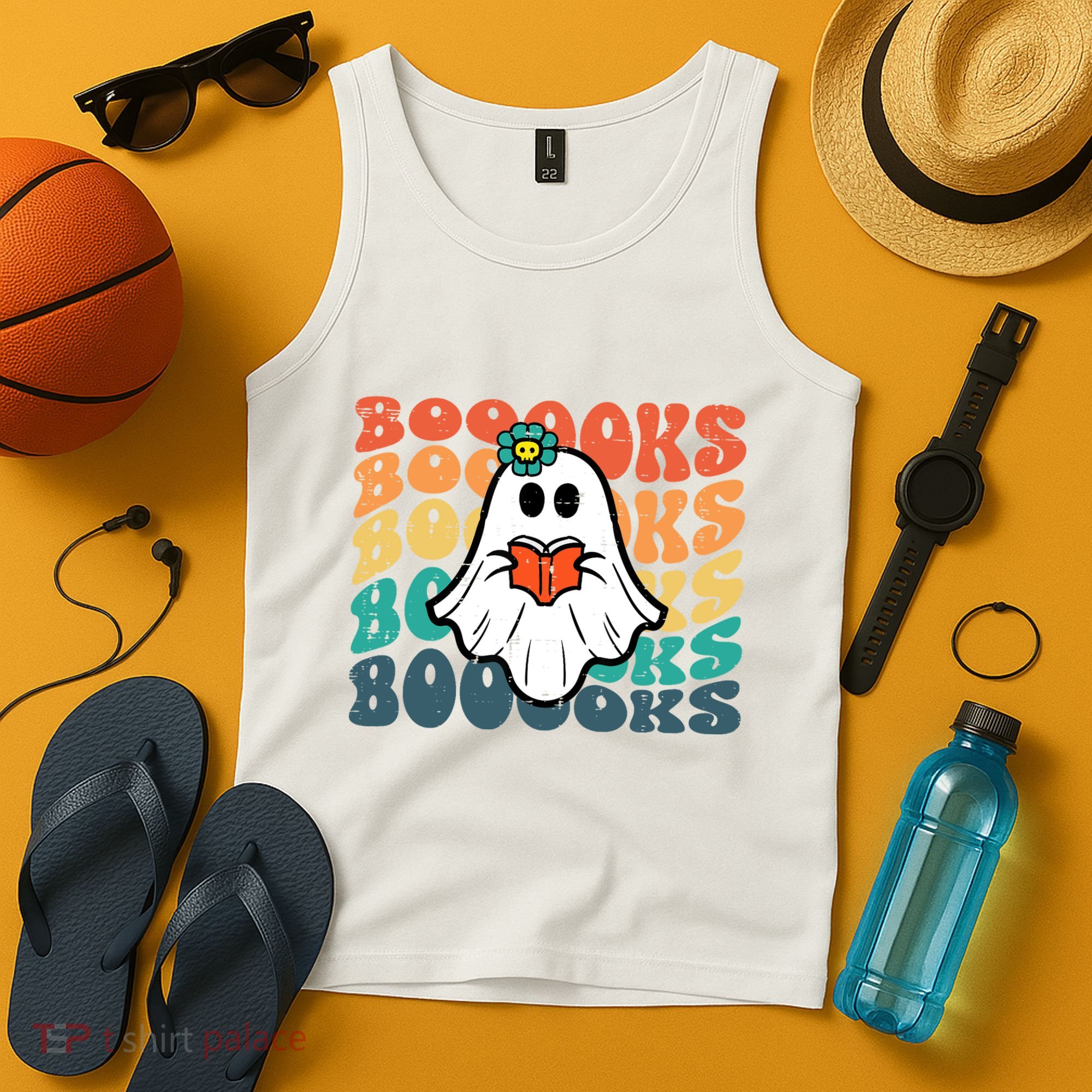 Halloween Books Ghost Retro Groovy Costume Wo Girl Tank Top