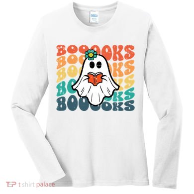 Halloween Books Ghost Retro Groovy Costume Wo Girl Women's Long Sleeve Shirt