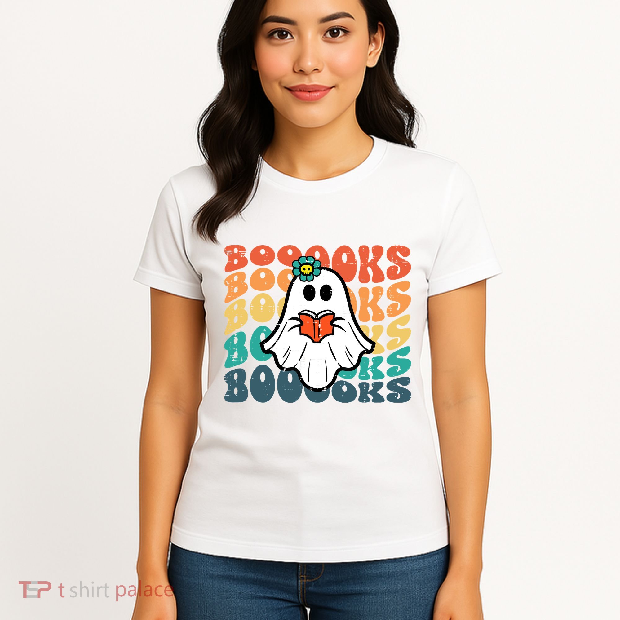 Halloween Books Ghost Retro Groovy Costume Wo Girl Women's T-Shirt