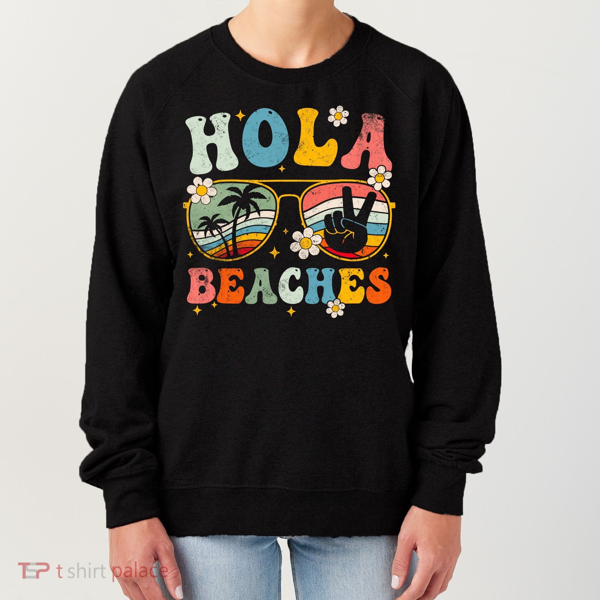 Hola Beaches Groovy Retro Funny Beach Vacation Summer Women's Sweatshirt