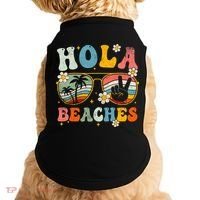 Hola Beaches Groovy Retro Funny Beach Vacation Summer Doggie Tank thumb 0