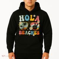 Hola Beaches Groovy Retro Funny Beach Vacation Summer Hoodie thumb 2