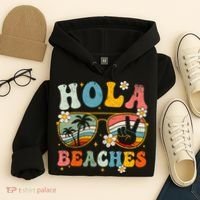 Hola Beaches Groovy Retro Funny Beach Vacation Summer Hoodie thumb 4