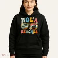 Hola Beaches Groovy Retro Funny Beach Vacation Summer Hoodie thumb 5
