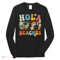 Hola Beaches Groovy Retro Funny Beach Vacation Summer Long Sleeve Shirt thumb 0